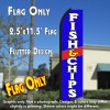 FISH & CHIPS (Blue/White) Flutter Polyknit Feather Flag (11.5 x 2.5 feet)