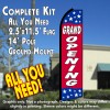 GRAND OPENING (Blue/Red/Stars) Flutter Feather Banner Flag Kit (Flag, Pole, & Ground Mt)