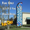 GRAND OPENING (Blue/White) Windless Polyknit Feather Flag (2.5 x 11.5 feet)