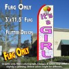 IT'S A GIRL (White) Flutter Feather Banner Flag (11.5 x 3 Feet)