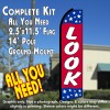 LOOK (Blue/Red/Stars) Flutter Feather Banner Flag Kit (Flag, Pole, & Ground Mt)