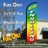 Now Enrolling (Multicolor) Windless Polyknit Feather Flag (3 x 11.5 feet)