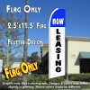 NOW LEASING (Blue/White) Flutter Feather Banner Flag (11.5 x 2.5 Feet)