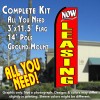 NOW LEASING (Red) Flutter Feather Banner Flag Kit (Flag, Pole, & Ground Mt)