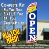 Now Open (Patriotic) Windless Feather Banner Flag Kit (Flag, Pole, & Ground Mt)