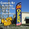 Now Open (Patriotic Yellow) Windless Feather Banner Flag Kit (Flag, Pole, & Ground Mt)