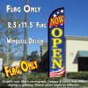 Now Open (Patriotic Yellow) Windless Polyknit Feather Flag (2.5 x 11.5 feet)