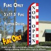 NOW OPEN (Stars & Stripes) Flutter Feather Banner Flag (11.5 x 3 Feet)