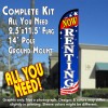 NOW RENTING (Patriotic White) Windless Feather Banner Flag Kit (Flag, Pole, & Ground Mt)