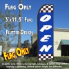 OPEN (Blue/Checkered) Flutter Feather Banner Flag (11.5 x 3 Feet)