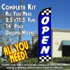 Open (Blue/Checks) Windless Feather Banner Flag Kit (Flag, Pole, & Ground Mt)
