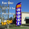 OPEN HOUSE (Blue/White/Stars) Windless Polyknit Feather Flag (2.5 x 11.5 feet)
