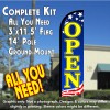OPEN (Patriotic Yellow) Windless Feather Banner Flag Kit (Flag, Pole, & Ground Mt)