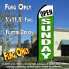 OPEN SUNDAY (White/Green) Flutter Feather Banner Flag (11.5 x 3 Feet)