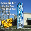 SKI SHOP Rentals Gear Apparel (Blue/White) Flutter Feather Banner Flag Kit (Flag, Pole, & Ground Mt)