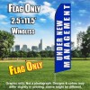 Under New Management (Blue/White) Flutter Feather Flag Only (3 x 11.5 feet)