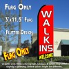 WALK-INS WELCOME (Red/Black) Flutter Feather Banner Flag (11.5 x 3 Feet)