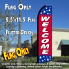 WELCOME (Blue/Red/Stars) Flutter Polyknit Feather Flag (11.5 x 2.5 feet)