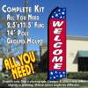 WELCOME (Blue/Red/Stars) Flutter Feather Banner Flag Kit (Flag, Pole, & Ground Mt)