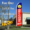 WELCOME DRIVE IN (Blue/Red) Flutter Feather Banner Flag (11.5 x 2.5 Feet)