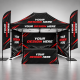 Complete 10x15 custom printed trade show booth with canopy walls table cover and flags