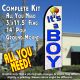 IT'S A BOY (White) Flutter Feather Banner Flag Kit (Flag, Pole, & Ground Mt)