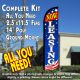 NOW LEASING (Blue/White/Stars) Windless Feather Banner Flag Kit (Flag, Pole, & Ground Mt)