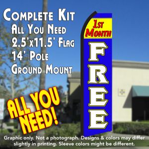 1St Month Free (Yellow/Blue) Windless Advertising Feather Banner – Complete Flag Kit