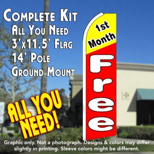 1St Month Free (Yellow/Red) Windless Advertising Feather Banner – Complete Flag Kit
