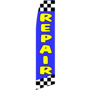Repair (Blue/Checkered)  Feather Banner Flag Kit (Flag, Pole, & Ground Mt)
