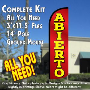 Abierto (Red) Windless Advertising Feather Banner – Complete Flag Kit