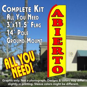 Abierto (Yellow) Windless Advertising Feather Banner – Complete Flag Kit