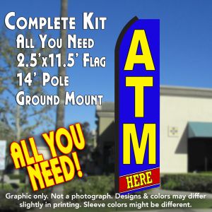 Atm Here (Blue/Yellow) Windless Advertising Feather Banner – Complete Flag Kit