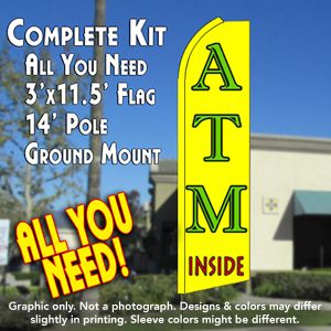 Atm Inside (Yellow) Windless Advertising Feather Banner – Complete Flag Kit