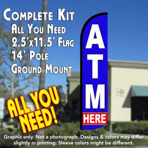 Atm Here Windless Advertising Feather Banner – Complete Flag Kit