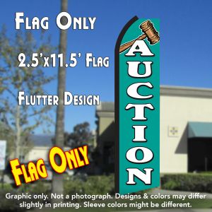 Auction (Green/White) Windless Advertising Feather Banner – Flag Only
