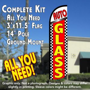 Auto Glass (Checkered) Windless Feather Banner Flag Kit (Flag, Pole, & Ground Mt)