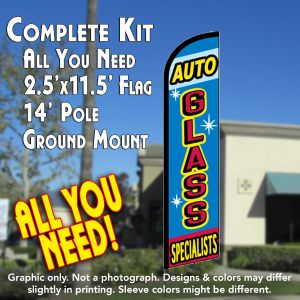 AUTO GLASS SPECIALISTS Windless Feather Banner Flag Kit (Flag, Pole, & Ground Mt)