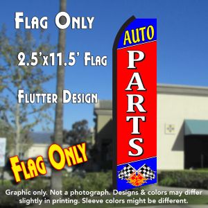 AUTO PARTS (Blue/Red) Flutter Polyknit Feather Flag (11.5 x 2.5 feet)