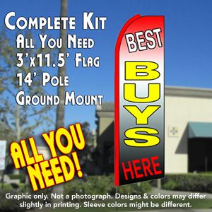 Best Buys Here (Red/Black) Windless Advertising Feather Banner – Complete Flag Kit