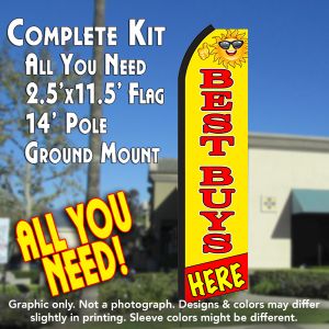 Best Buys Here (Yellow/Red) Windless Advertising Feather Banner – Complete Flag Kit