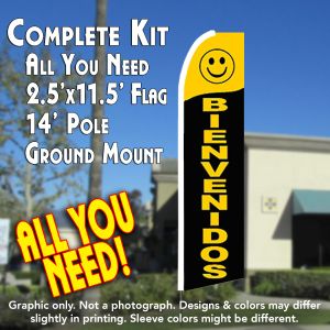 Bienvenidos (Gold/Black) Windless Advertising Feather Banner – Complete Flag Kit