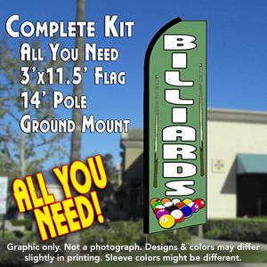 BILLIARDS (Green) Flutter Feather Banner Flag Kit (Flag, Pole, & Ground Mt)