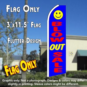 Blow Out Sale (Smiley/Blue) Windless Advertising Feather Banner – Flag Only