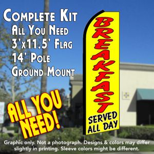 Breakfast Served All Day (Yellow) Windless Advertising Feather Banner – Complete Flag Kit