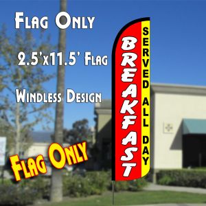 Breakfast Served All Day (Red) Windless Advertising Feather Banner – Complete Flag Kit