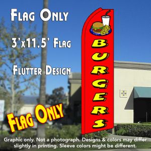 Burgers (Red) Windless Advertising Feather Banner – Flag Only