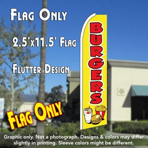 Burgers (Yellow) Windless Advertising Feather Banner – Flag Only