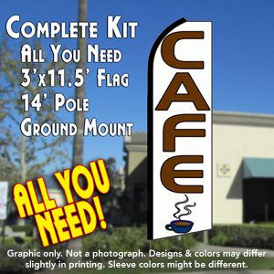 Cafe (White) Windless Advertising Feather Banner – Complete Flag Kit