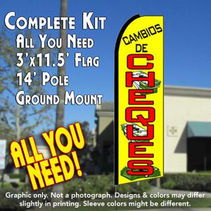 Cambios De Cheques (Yellow) Windless Advertising Feather Banner – Complete Flag Kit
